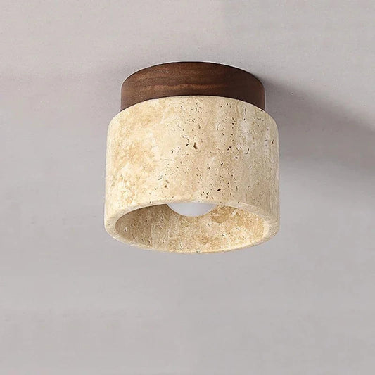 Wabi Sabi Travertine Loftlampe - Træ - Rund - Japandi Ceiling Light Fixtures Danmarkmode.dk